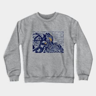 Pet Turtles Friends Linocut (blue/gold) Crewneck Sweatshirt